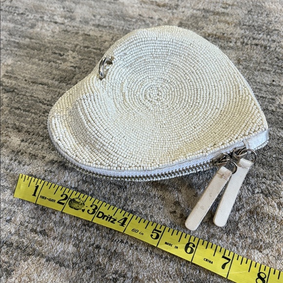 STAUD Elegant White Beaded Heart Bag - clutch - 2 way zip